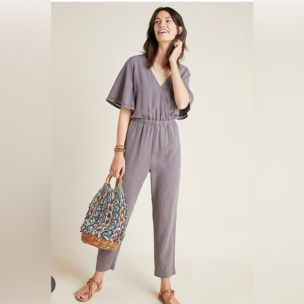 cloth & stone Lavender Gray/Purple V-Neck Jumpsuit